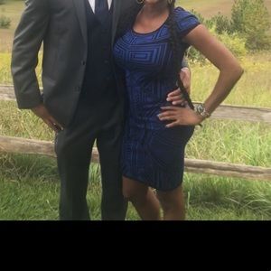 Blue and black midi bodycon dress